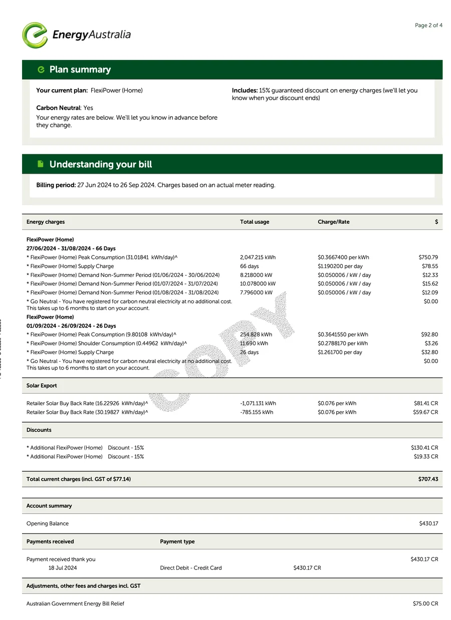 Bill for 27 Jun – 26 Sep 2024 — $557.43