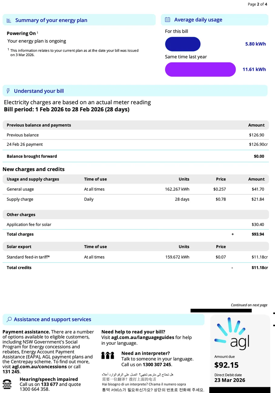Bill for 01 Feb – 28 Feb 2026 — $92.15