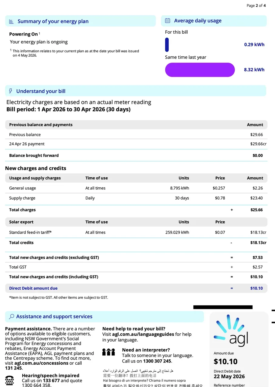 Bill for 01 Apr – 30 Apr 2026 — $10.10